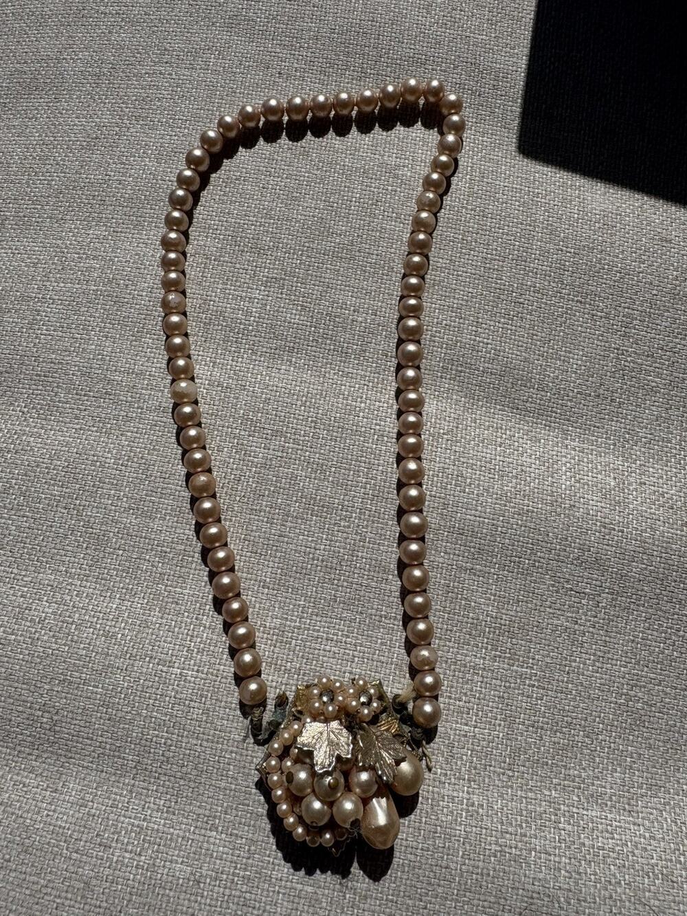 VNTG UnsignedMiriamHaskell StyleChampagne Pearl ChokerNecklace WireWrap Filigree